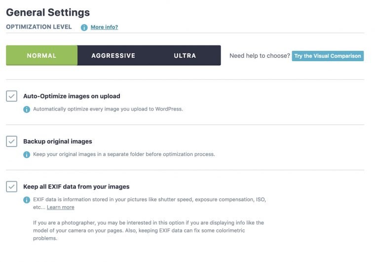 Options in the Imagify WordPress Plugin