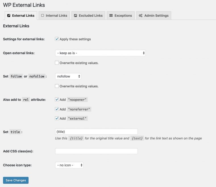 WP External Links Settings